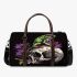 Green frog sitting on top of an skull with purple thistles growing 3d travel bag