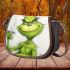 Grinchy with missing front teeth drink coffee saddle bag