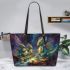 Guardian dragons under the starry sky leather tote bag