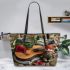 guitar and rose with green leaf and fox sock 2 Leather Tote Bag