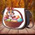 Happy easter bunny with colorful eggs in a basket isolated saddle bag