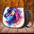 Horse head in the style of colorful paint splashes saddle bag