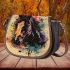 Horse head in the style of colorful splash paint saddle bag