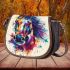 Horse head in the style of colorful splash paint saddle bag