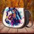 Horse head in the style of colorful splash paint saddle bag