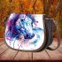 Horse watercolor splash with ink drips saddle bag