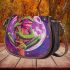 Iridescent neon pink and green tree frog on bamboo stick saddle bag