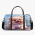 Kawaii cute adorable fluffy furry baby puppy brown beige fur 3d travel bag