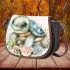Kawaii cute baby turtle with roses and pearls saddle bag