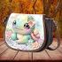 Kawaii cute baby turtle with roses and pearls saddle bag