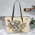 Maple leaf of Canada and music note and guitar and dog Leather Tote Bag