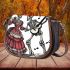 Mona Lisa dances with the skeleton with guitar trumpet Saddle Bag