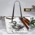 music note and duck play guitar Leather Tote Bag