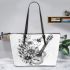 music note and guitar and bee and flowers Leather Tote Bag