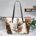 music note and guitar and tulip with green leaf and koi fish 4 Leather Tote Bag