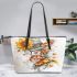 Music note and Piano and Sunflower and color Koi Fish 3 Leather Tote Bag