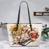 Music note and Piano and Sunflower and color Koi Fish Leather Tote Bag