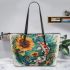 Music note and violoin and Sunflower and color Koi Fish 2 Leather Tote Bag