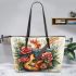 Music notes and guitar and roses and beta fish Leather Tote Bag