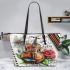 Music notes and violin and rose with dragonfly colorfull 4 Leather Tote Bag