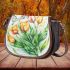 Musical notes and tulips and green leaves Saddle Bag