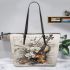 Musical notes and violin and orchid and goldfish Leather Tote Bag