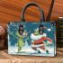 Navy grinchy smile and dancing santaclaus small handbag