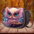 Owl and fluttering butterflies saddle bag