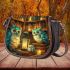 Owls teal blue and turquoise colors saddle bag