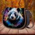 Panda portrait white fur with black and rainbow accents saddle bag