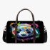 Panda portrait white fur with black and rainbow accents 3d travel bag