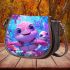 Pink and purple baby turtles with big eyes saddle bag