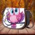 Pink owl on a pure white background with cute big eyes saddle bag