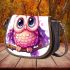 Pink owl on a pure white background with cute big eyes saddle bag