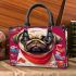 Playful pug and friends on a red background small handbag