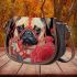 Playful pug and roses Saddle Bags for Women: Perfect Gift for Girlfriend, Wife, Daughter