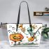 pumpkin dancing with skeleton king with guitar and trumpet Leather Tote Bag