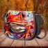 Red frog with big eyes colorful cartoon style graffiti saddle bag