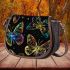 Seamless pattern with colorful neon butterflies saddle bag