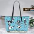 skeleton king dancing with cows guitar trumpet Leather Tote Bag