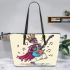 skeleton king dancing with guitar and music notes Leather Tote Bag