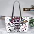 skeleton king is sings with trumpet and music notes Leather Tote Bag