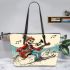 skeleton king is skiing with guitar and trumpet Leather Tote Bag