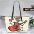 skeleton king play guitar and music notes Leather Tote Bag