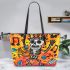 skeleton king play guitar trumpet dogs and music notes Leather Tote Bag