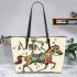 skeleton king riding horse with guitar trumpet Leather Tote Bag