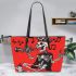 skeleton king with guitar trumpet dogs and music notes Leather Tote Bag