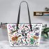 skeleton party dancing with guitar trumpet and dogs cats Leather Tote Bag