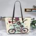 skeleton riding bike with trumpet and music notes Leather Tote Bag