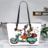 skeleton riding motor with guitar trumpet and music Leather Tote Bag